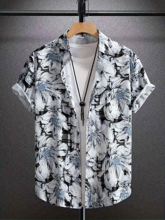 Men's Short-Sleeve Casual Shirt with Modern Floral Pattern – Casual Resort Shirt for Summer & Vacation