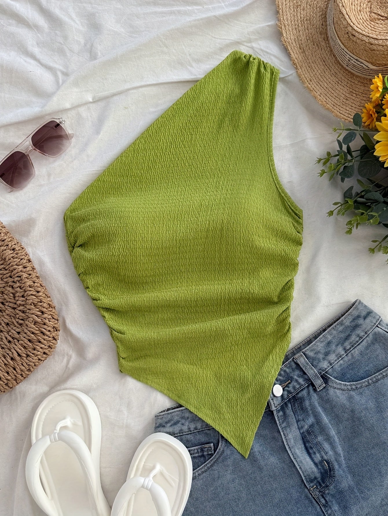 Damen Asymmetrisches Freizeit-Top mit Blumenmuster für den Sommer