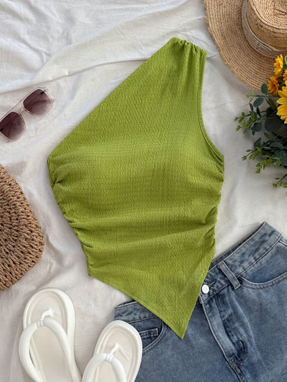 Damen Asymmetrisches Freizeit-Top mit Blumenmuster für den Sommer