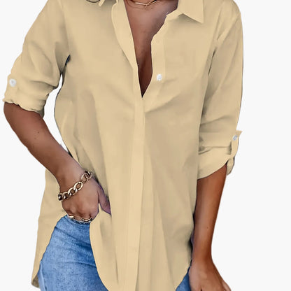 Damen Langarm Oversize Bluse Locker Casual für Alltag und Büro