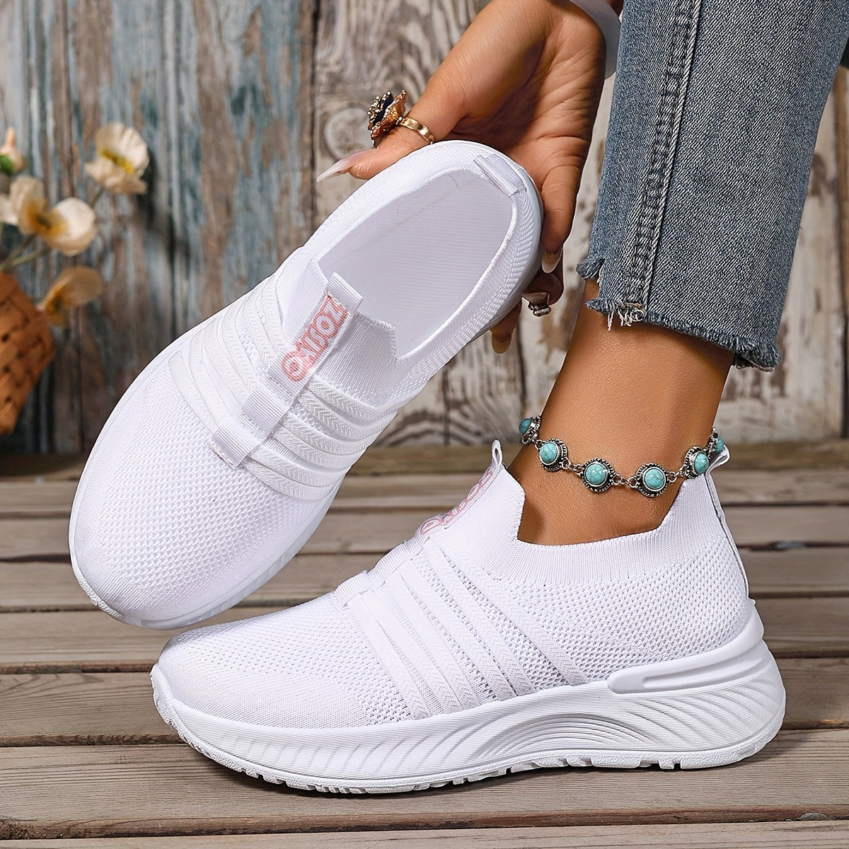 Damen Slip-On Freizeitschuhe mit Streifenmuster – Bequeme Alltags-Sneaker für Freizeit und Alltag