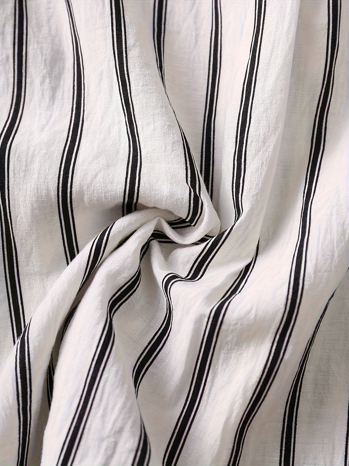 Women's short-sleeve blouse with stand-up collar and button placket – Casual stripes, summer tunic, office & leisure