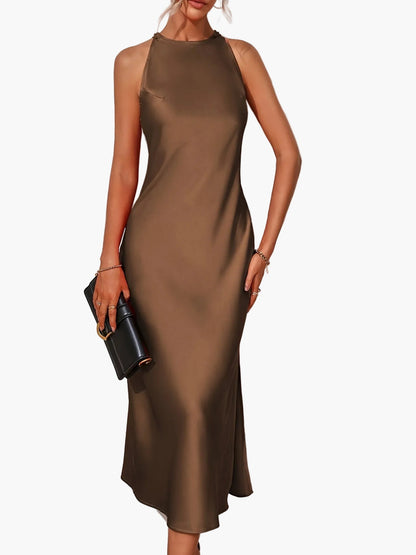 Women's Elegant Midi Dress with High Neckline for Special Occasions