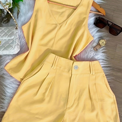 Women's Two-Piece Set – Elegant Top and Shorts for Spring & Summer, Leisure & Everyday Wear