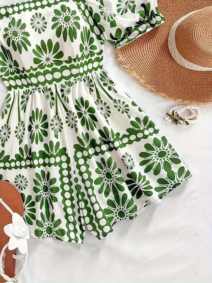 Women's jumpsuit with puff sleeves and vintage floral pattern – elegant one-piece for summer and leisure