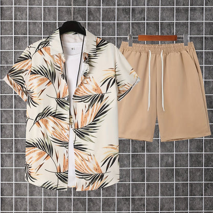 Herren Sommer Set – Kurzarm Hawaiihemd und Shorts, Freizeit Outfit für Urlaub & Alltag