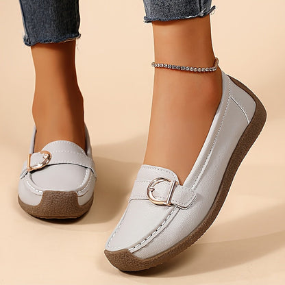 Women's Slip-On Moccasin Loafers with Buckle – Comfortable Casual Shoes for Everyday and Office Use