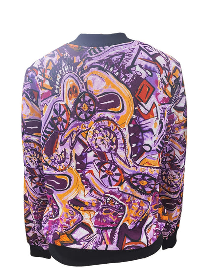Women's bomber jacket with cartoon print for leisure and vacation