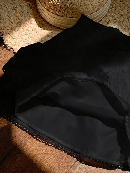 Women's summer mini skirt with ruffles and elastic waistband – Playful boho style for leisure and vacation