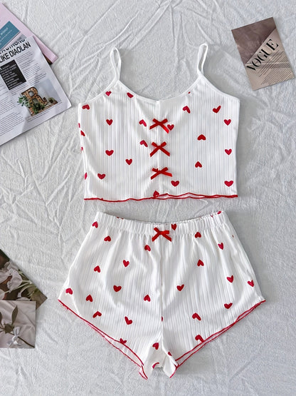 Damen Pyjama Set mit Herzchen-Muster, zweiteilig, für Sommer, sexy Stil, Schlafanzug