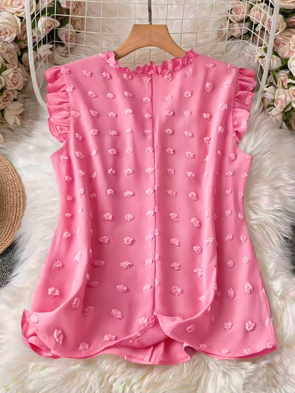 Women's Elegant Blouse with Ruffles and V-Neck – Casual & Office