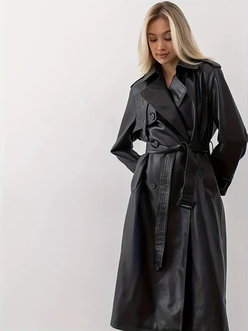 Damen Trenchcoat – Langer Mantel mit Taillengürtel und breitem Revers – Stilvoll für Herbst und Winter