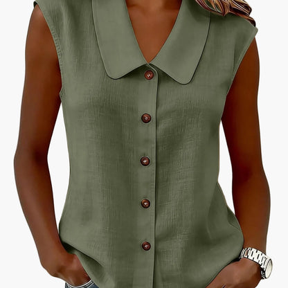 Women's sleeveless blouse with button placket and wide collar – Elegant casual wear