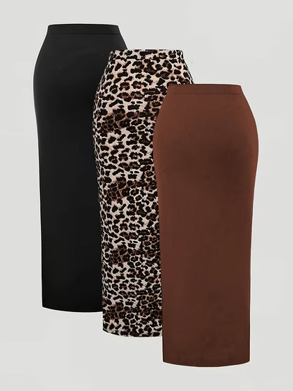 Women's maxi skirt with a high waist and side slit, three-colored