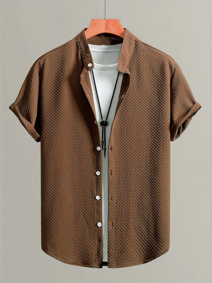 Men's casual shirt with short sleeves and stand-up collar – modern summer shirt for everyday and leisure use