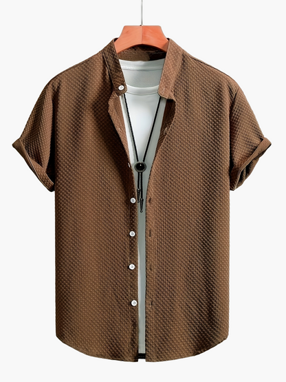 Men's casual shirt with short sleeves and stand-up collar – modern summer shirt for everyday and leisure use