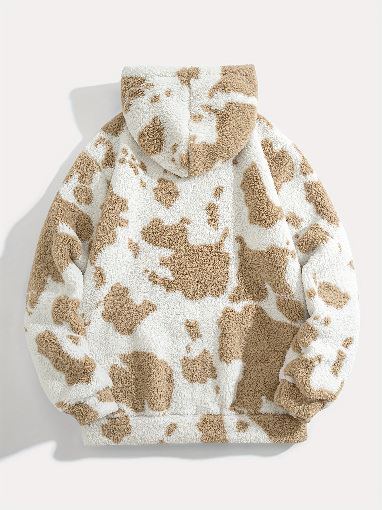 Teddyfleece Hoodie Kuhflecken-Muster mit Kängurutasche und Kapuze