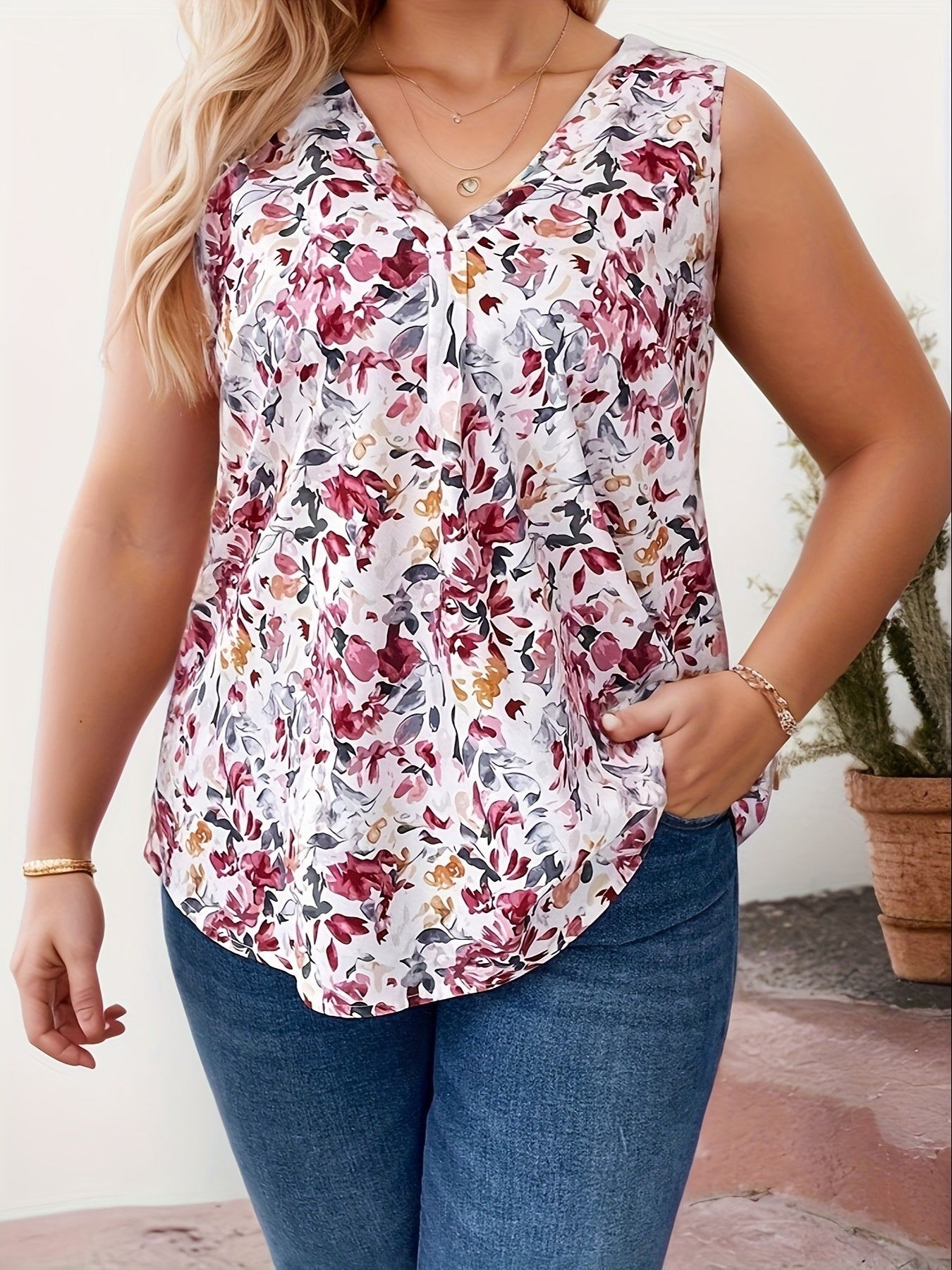 Women's Summer Top Elegant with Floral Pattern and V-Neck – Casual & Everyday