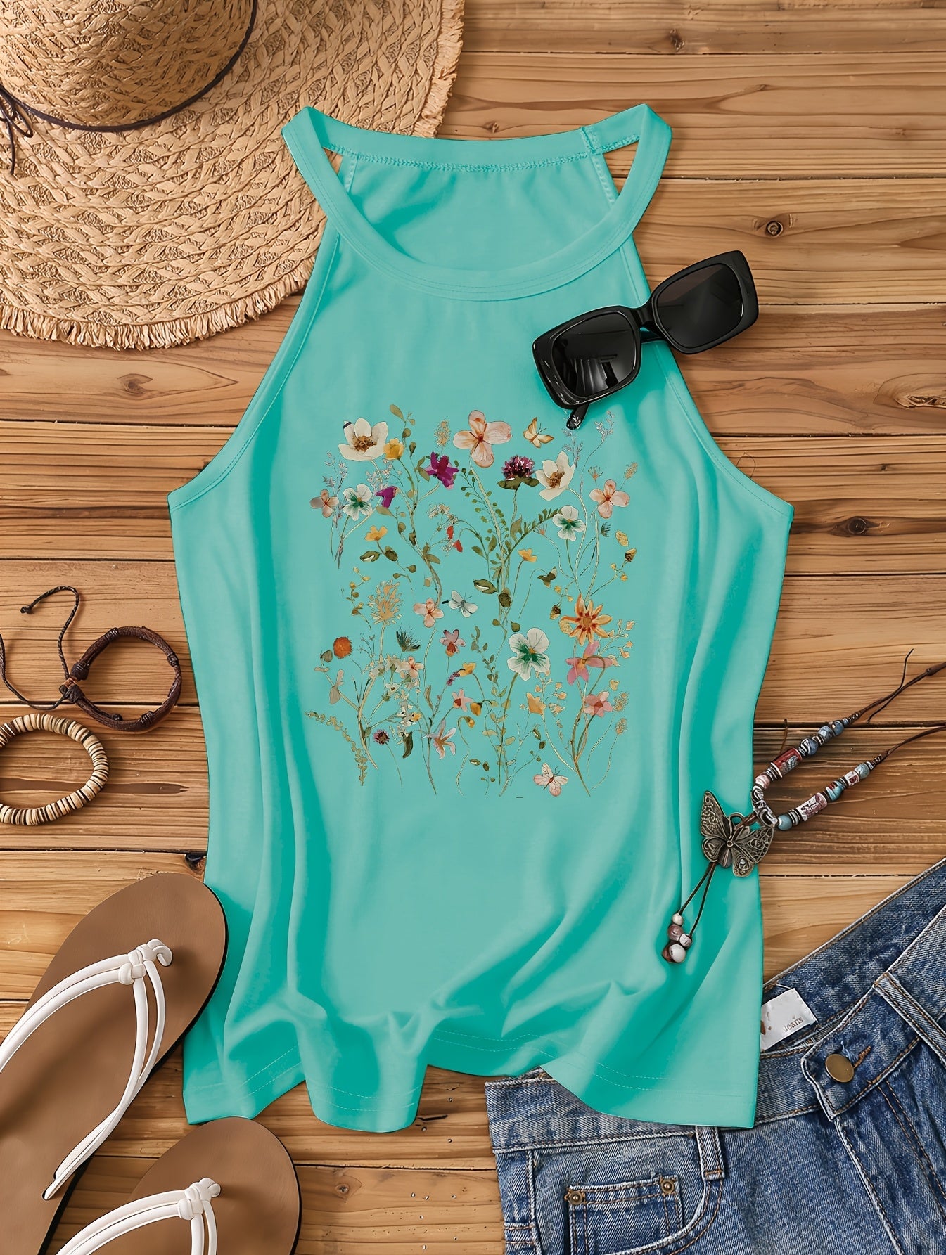 Damen Sommer Tanktop mit Blumenmuster – Freizeit Stil für Frühling und Sommer