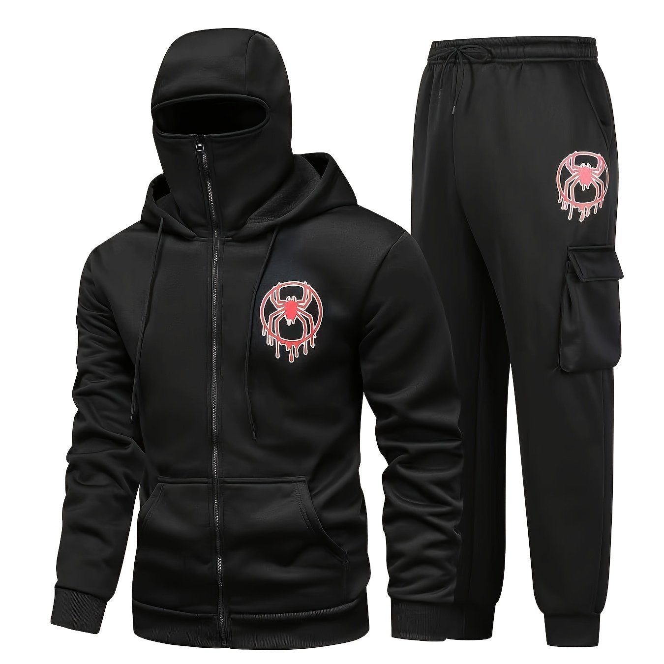 Unisex Trainingsanzug mit Kapuzenjacke und Balaclava-Design, Cargohose