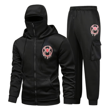 Unisex Trainingsanzug mit Kapuzenjacke und Balaclava-Design, Cargohose
