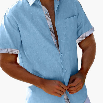 Men's Short-Sleeve Casual Shirt with Contrast Elements – Summer Shirt for Beach and Everyday Wear