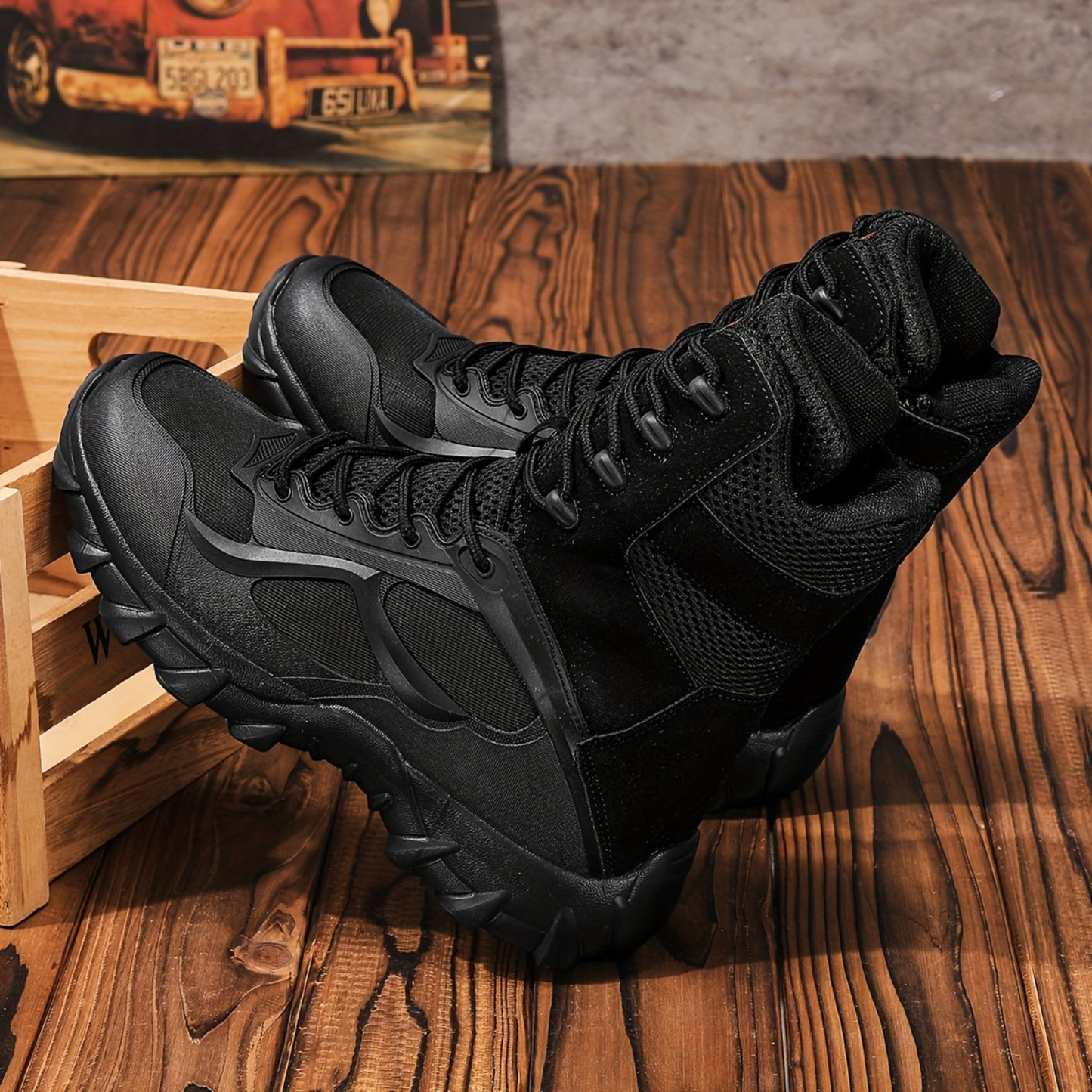 Tactical men's boots, high ankle coverage, khaki and black