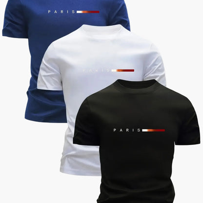 Men's T-Shirt Set 3-Pack – Modern Paris Print, Sporty Style, Perfect for Everyday & Leisure