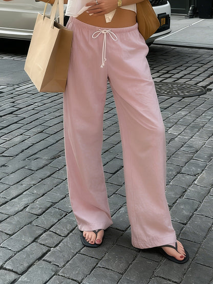 Women's Wide High Waist Casual Pants with Drawstring – Modern Street Style Pants for Spring and Summer