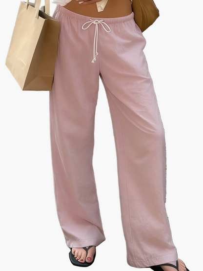 Women's Wide High Waist Casual Pants with Drawstring – Modern Street Style Pants for Spring and Summer