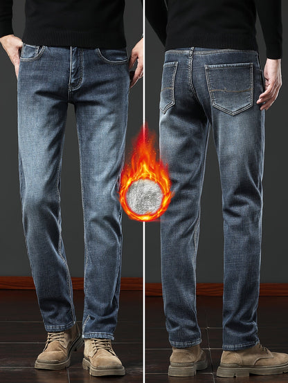 Herren Winter Jeans Thermojeans gefüttert gerade Schnitt mit Fleecefutter Blau Grau