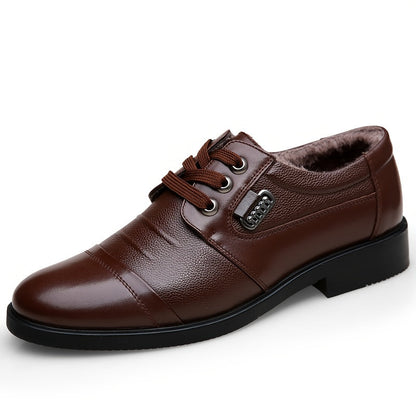 Men's winter business lace-up shoes, lined, brown
