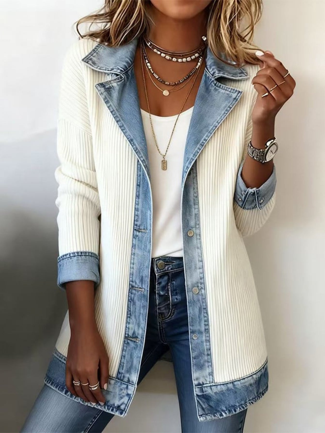 Women's Blazer in Denim Look – Elegant Business Casual Style for Everyday and Office