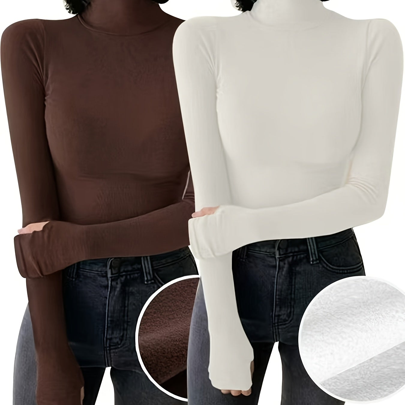 Damen Rollkragenshirt Langarm mit Daumenlöchern – Eng Anliegend