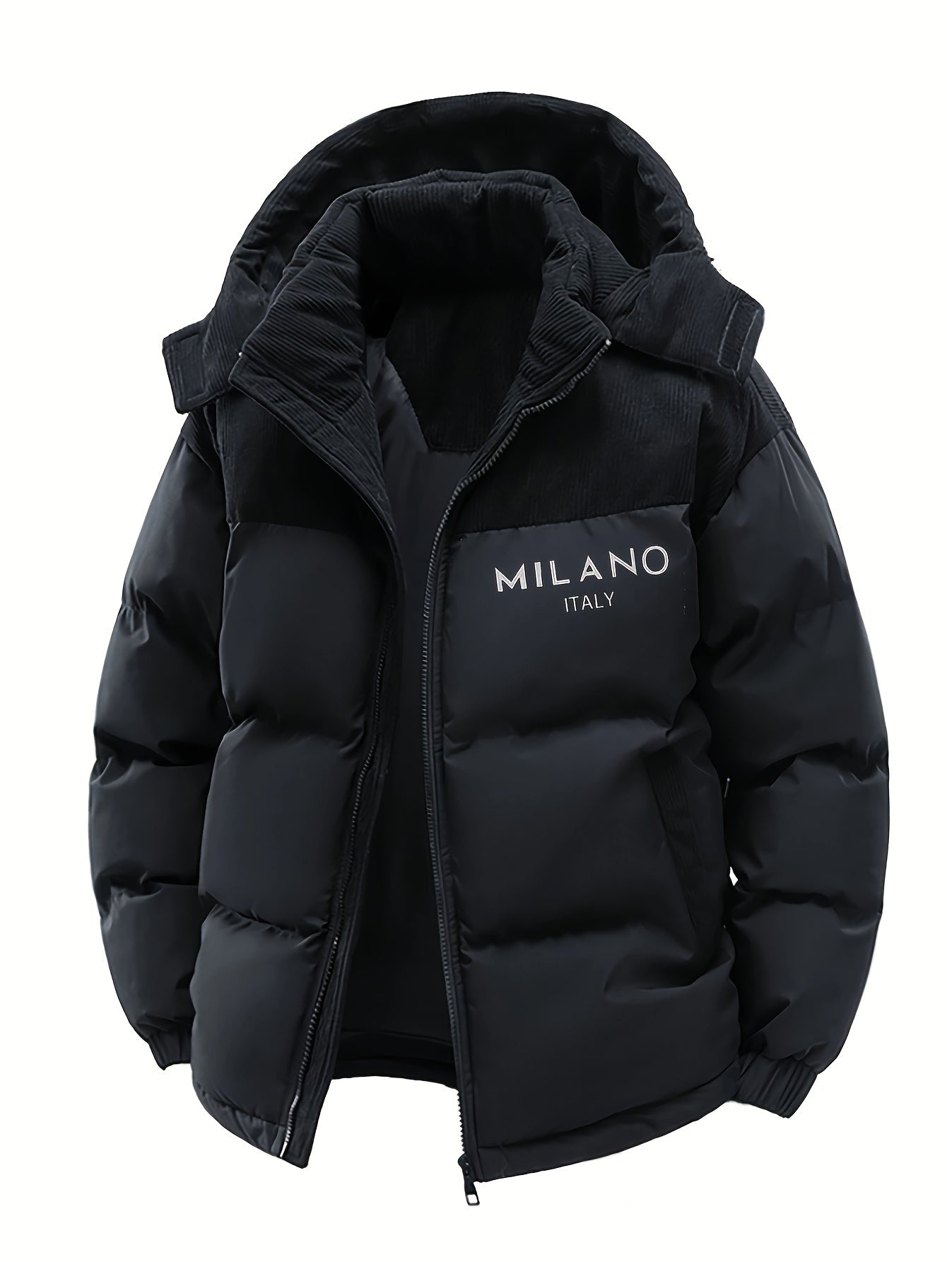 Unisex Winter Steppjacke mit Kapuze und Cord-Details
