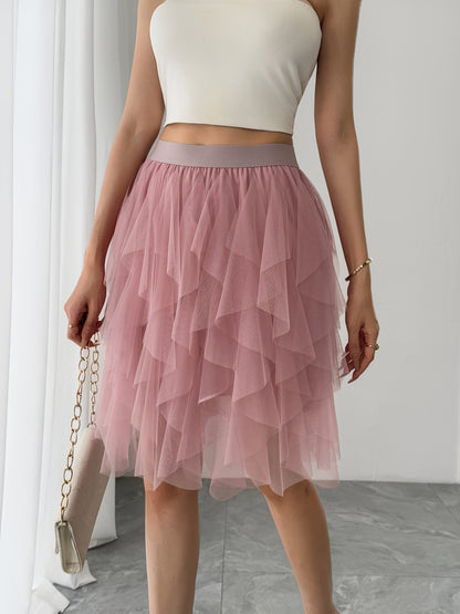 Damen Tüllrock mit Stufen-Design, Eleganter Lagenlook, Modisch für Freizeit und besondere Anlässe