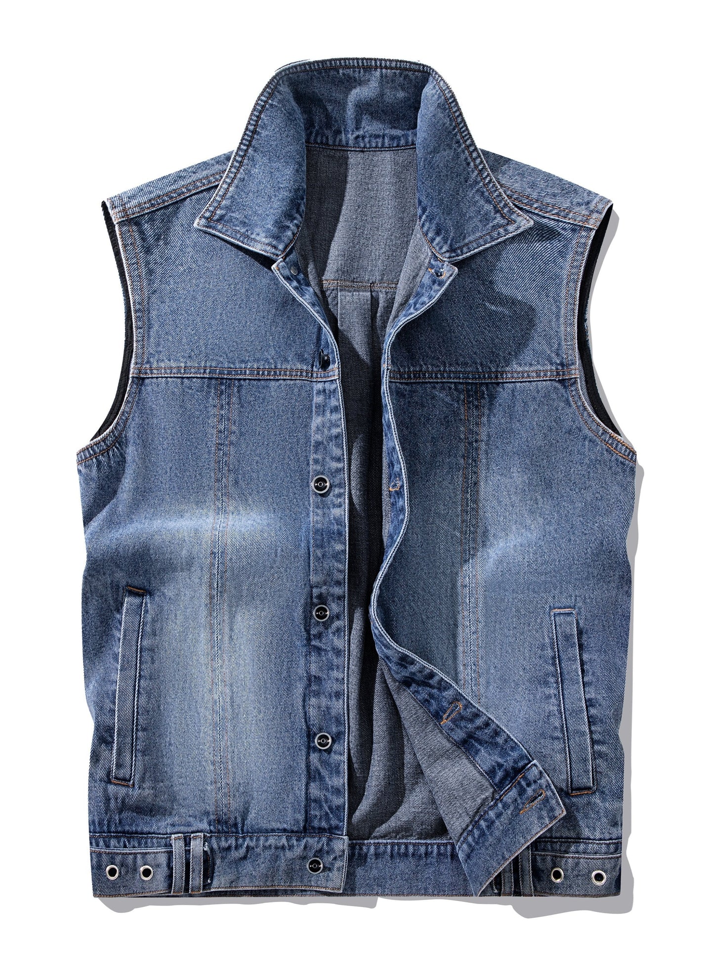 Men's Casual Style Denim Vest for Spring and Autumn – Sleeveless Vest with Button Front and Notched Collar