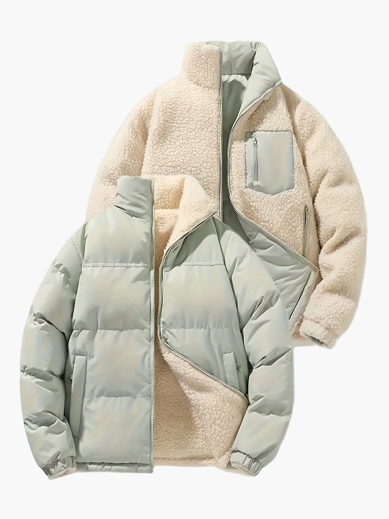 Men's Reversible Outdoor Jacket with Stand-up Collar for Leisure and Winter