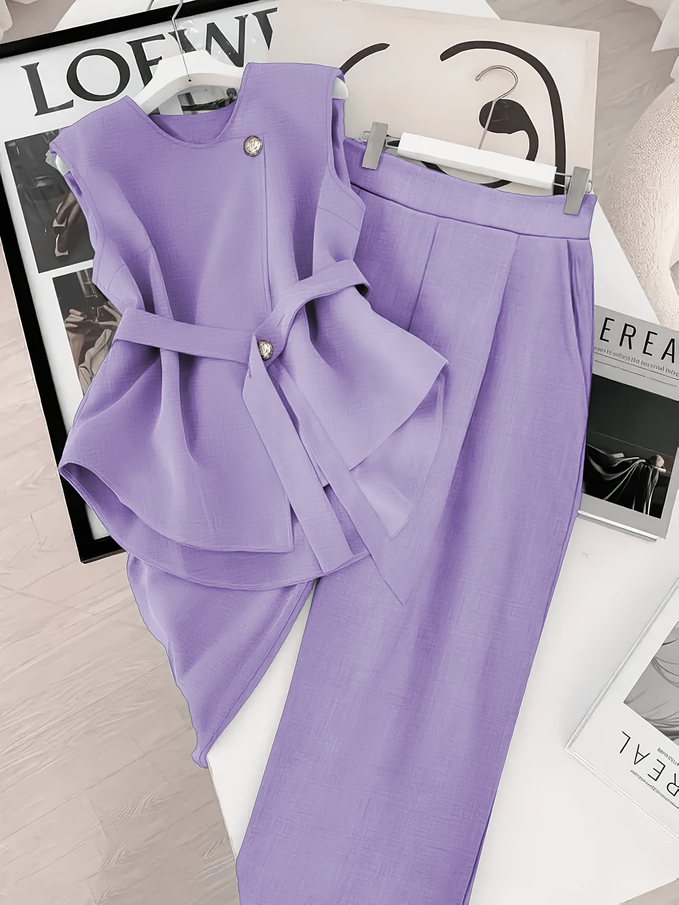 Women's Two-Piece Set – Elegant Business Outfit with Wrap Top and Wide Pants – Modern Office & Occasion Ensemble