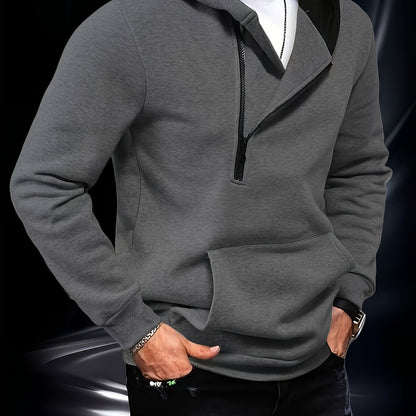 Herren Hoodie mit Reißverschluss und Bauchtasche, Weiß
