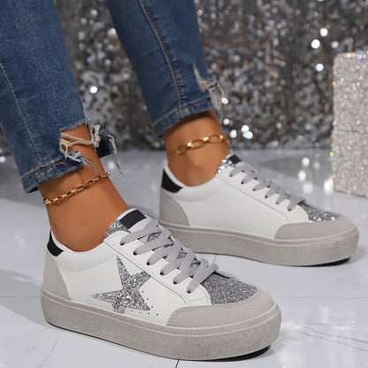 Damen Sneaker im Casual Stil mit Glitzerstern – Modische Freizeitschuhe für Alltag und Streetwear