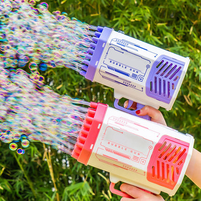 Kids Bazooka Bubble Gun – Electric Soap Bubble Pistol with 69 Nozzles, Rechargeable, for Boys and Girls, Outdoor Toy