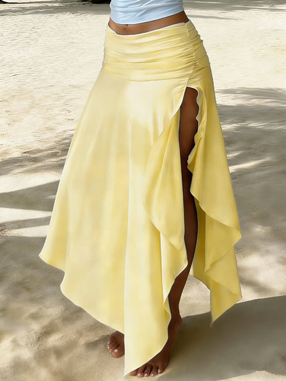 Women's Handkerchief-Hem Maxi Beach Skirt – Elegant Vacation Skirt with Ruffles for Beach & Resort