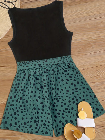Women's Set: Sleeveless Top and Printed Shorts – Summer Street Style Outfit