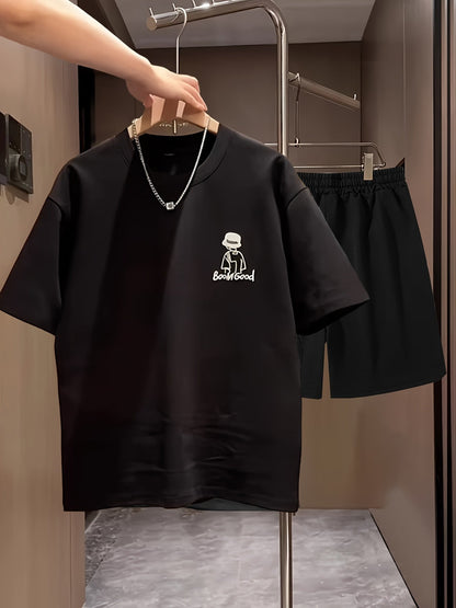 Men's Casual Set with Print – T-Shirt & Shorts, Streetwear Style, Summer Outfit