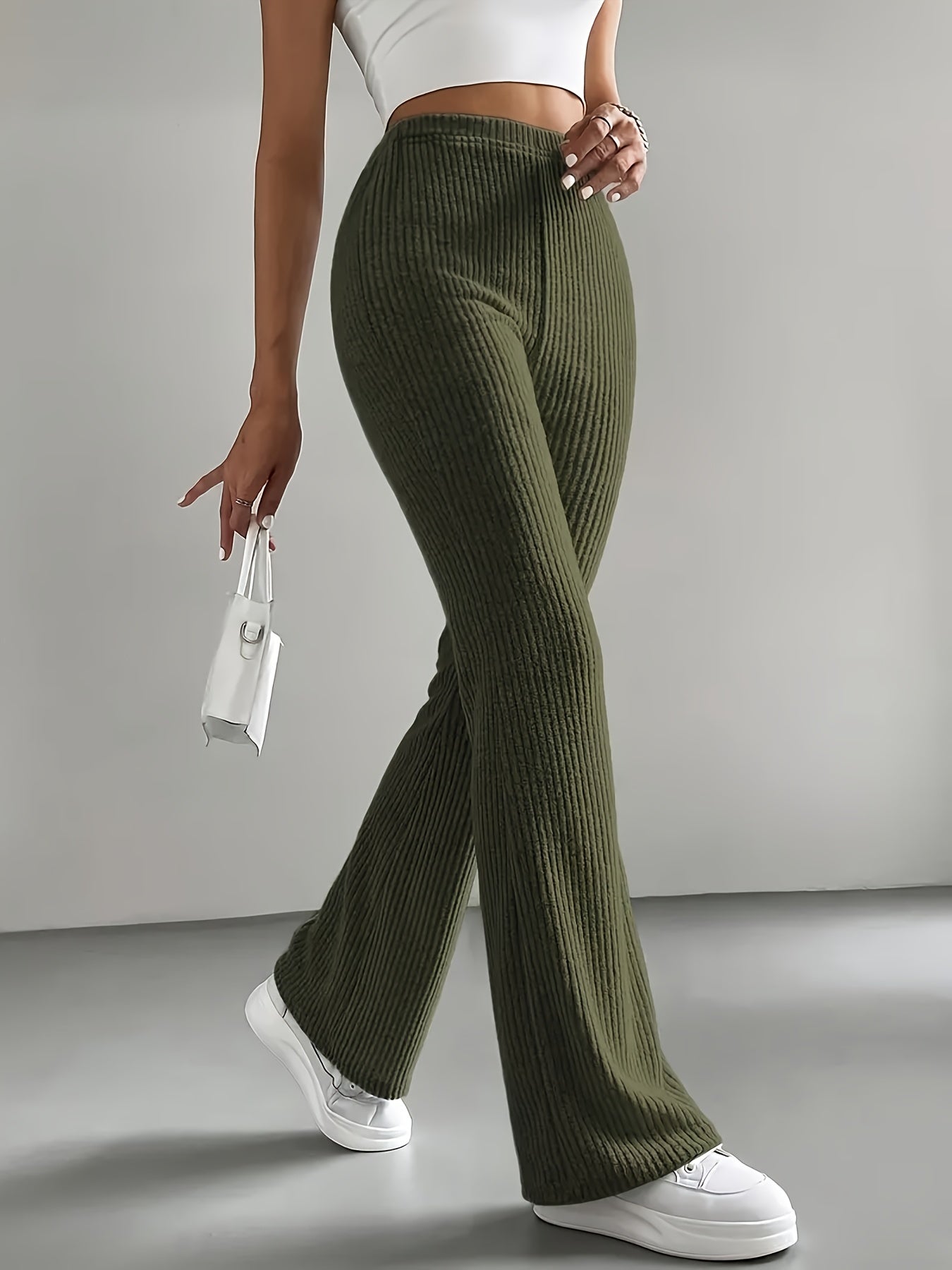 Women's Black Ribbed Wide-Leg Pants