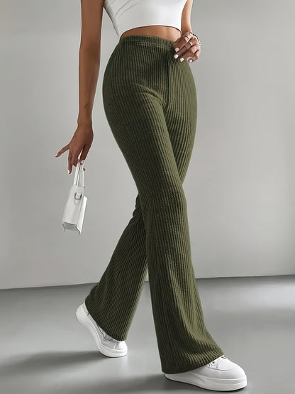 Women's Black Ribbed Wide-Leg Pants