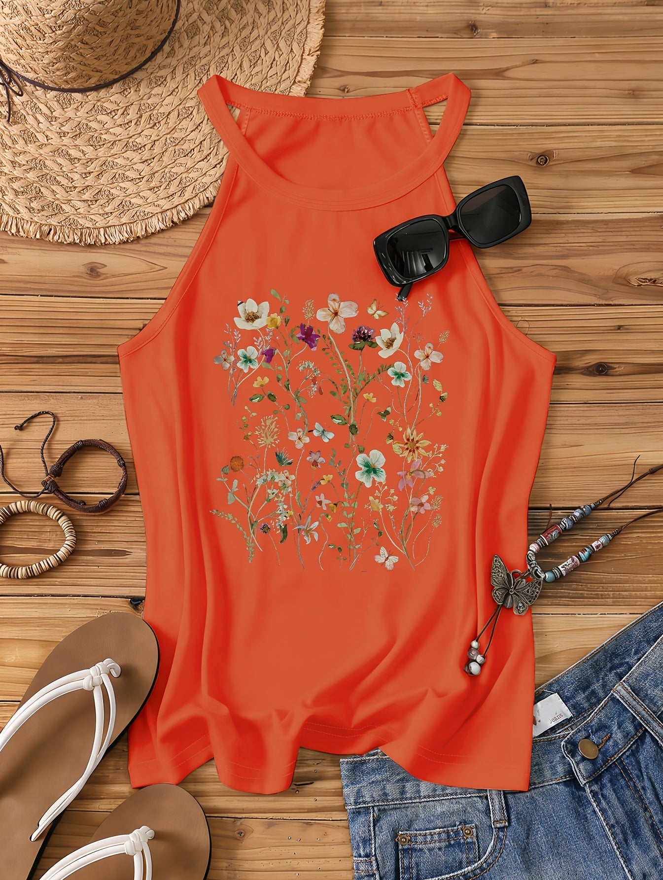 Damen Sommer Tanktop mit Blumenmuster – Freizeit Stil für Frühling und Sommer
