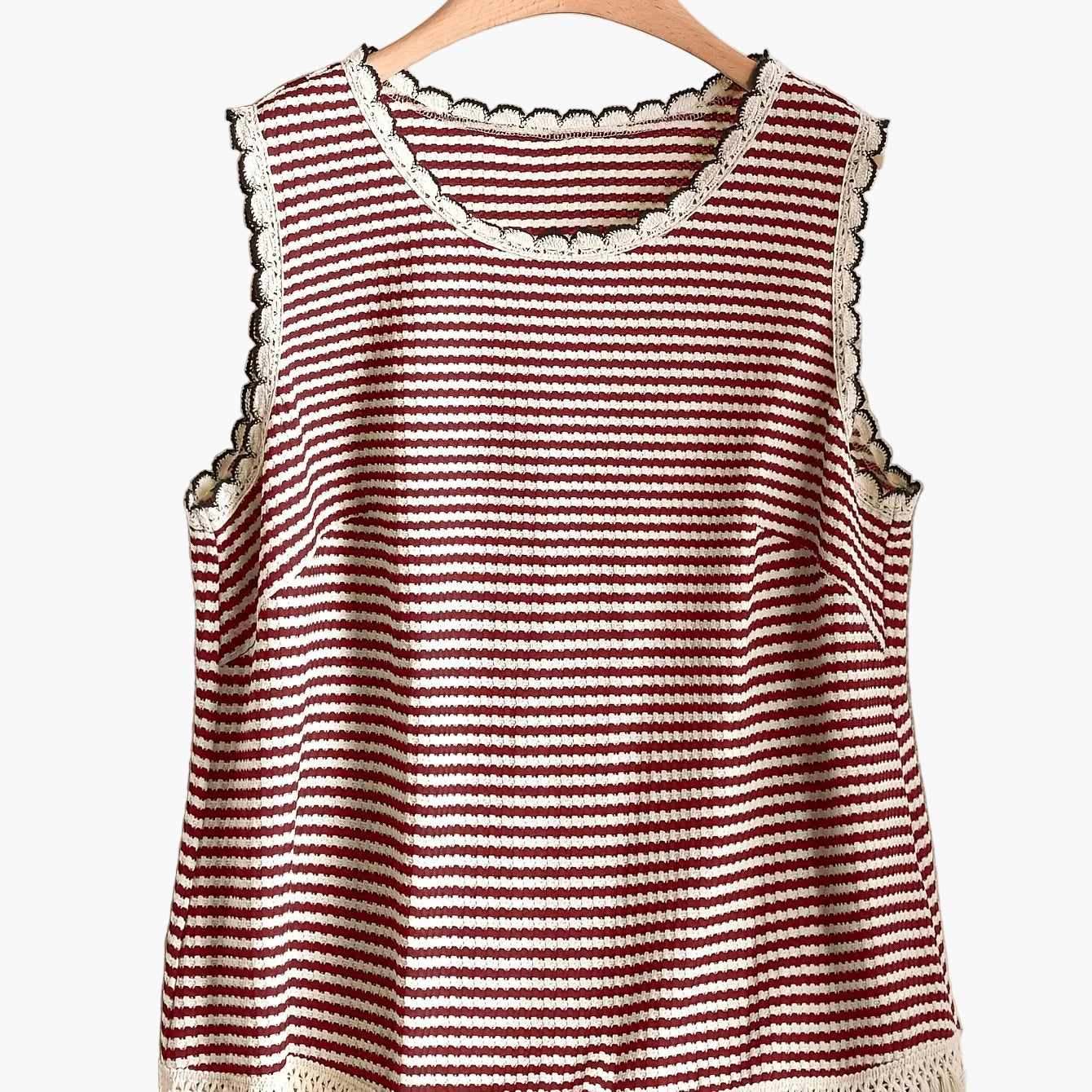 Women's Boho-Style Knit Tank Top with Stripes and Fringes – Elegant Casual Top for Spring and Summer