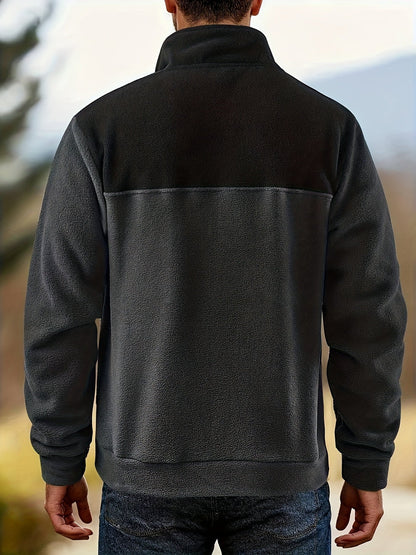 Herren Fleece-Pullover Stehkragen Knopfleiste Patchwork Outdoor